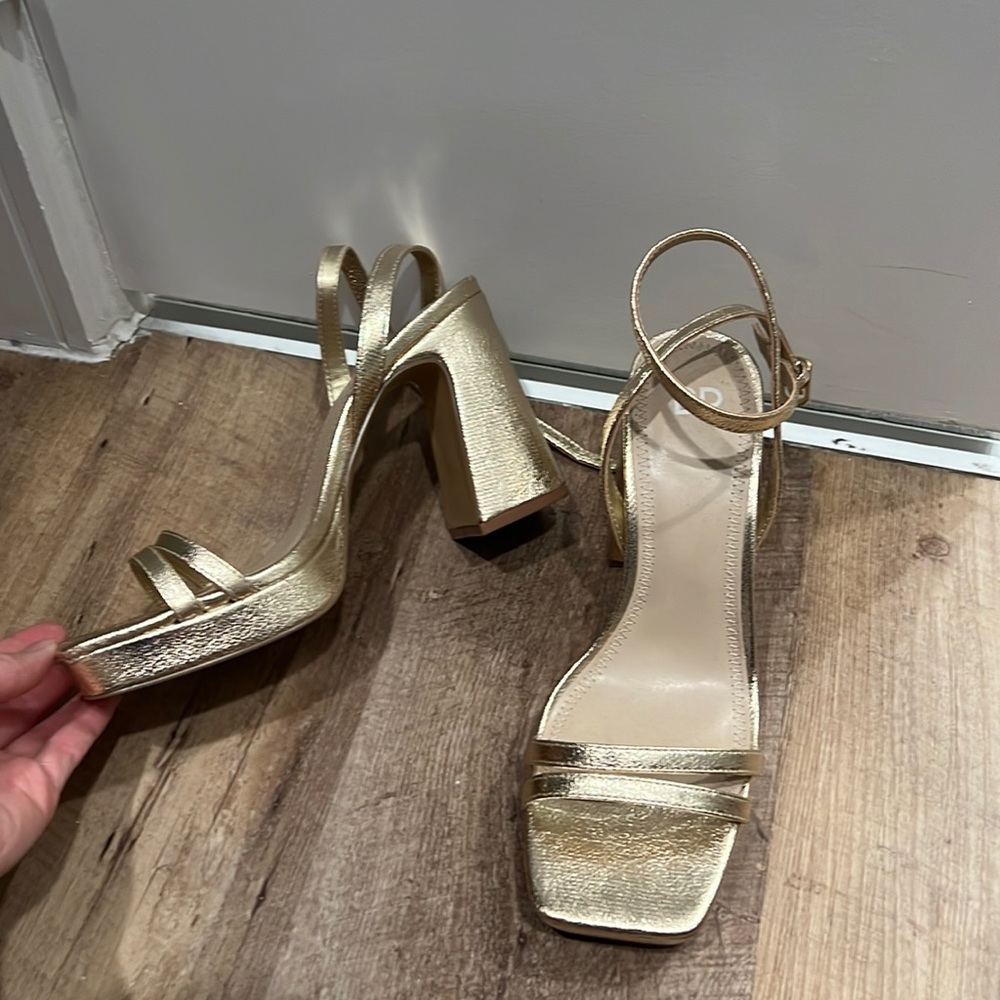 BP metallic gold platform block heels